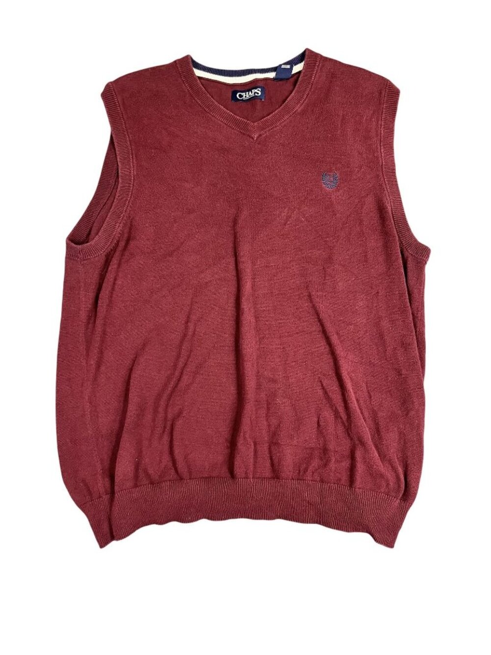 Chaps Mens Burgundy V-Neck Sweater Vest Sleeveless Knit Pullover Size M